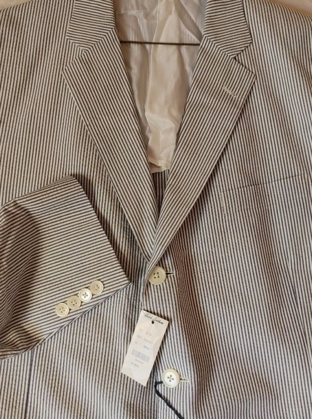 Brooks Brothers Suit Blazer/Jacket-346 Striped Three Button 100% Cotton Size 46